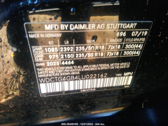2020 Mercedes-Benz GLA-Class, VIN: WDCTG4GB4LU022162