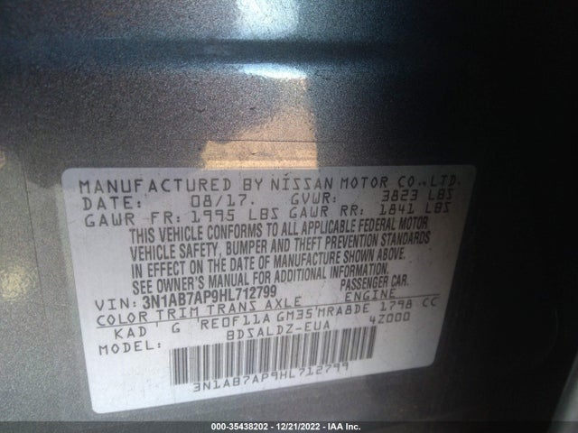 2017 NISSAN SENTRA SV VIN: 3N1AB7AP9HL712799