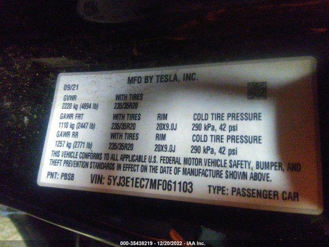 Tesla Model 3 Performance 2021 5YJ3E1EC7MF061103 Image 10