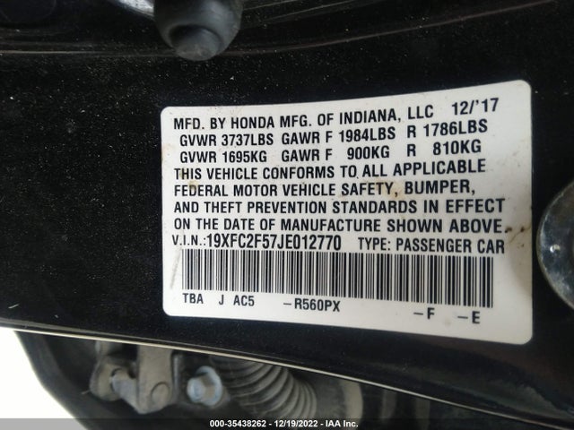 Honda CIVIC SEDAN 2018 19XFC2F57JE012770 Image 7