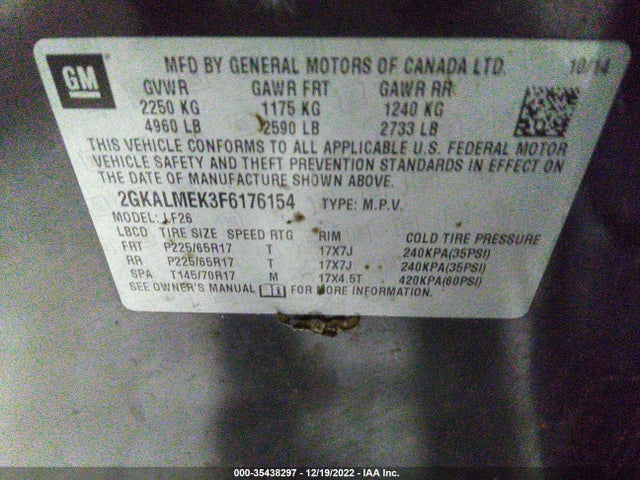 GMC Terrain Sle 2015 2GKALMEK3F6176154 Image 9