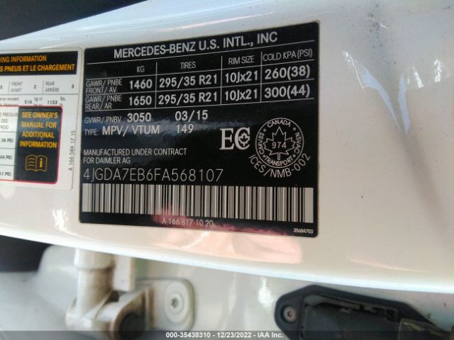 4JGDA7EB6FA568107 Mercedes-Benz M-class Ml 63 Amg