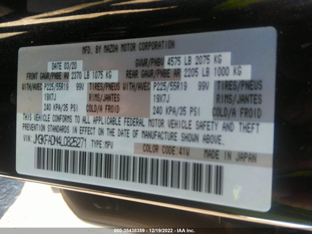 2020 MAZDA CX-5 GRAND TOURING VIN: JM3KFADM4L0825271