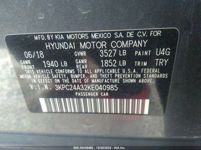2019 Hyundai Accent, VIN: 3KPC24A32KE040985