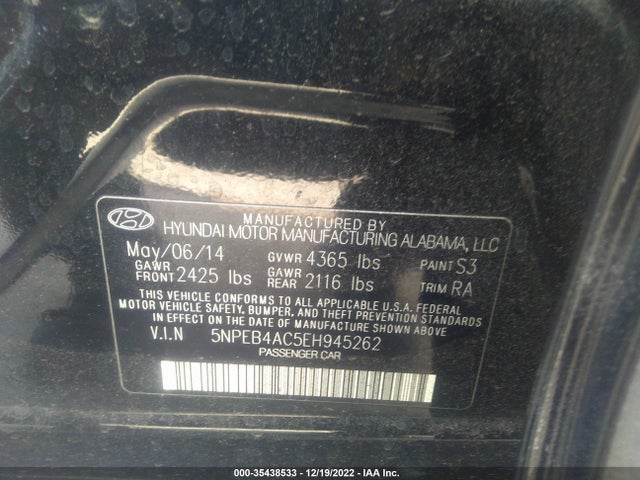Hyundai SONATA GLS 2014 5NPEB4AC5EH945262 Image 9