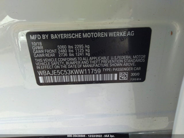 2019 BMW 5 Series, VIN: WBAJE5C53KWW11759