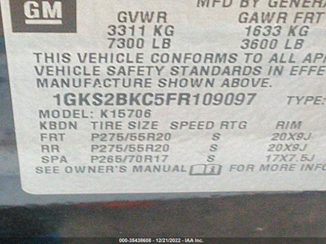1GKS2BKC5FR109097 GMC YUKON SLT