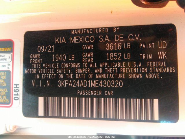 3KPA24AD1ME430320 KIA RIO S
