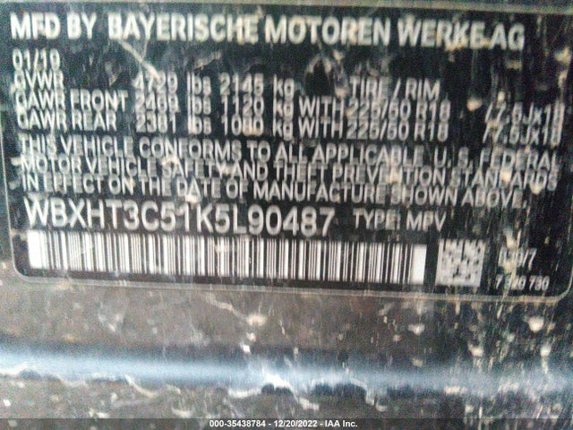2019 BMW X1, VIN: WBXHT3C51K5L90487