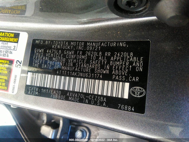 2022 Toyota Camry, VIN: 4T1T11AK3NU631174