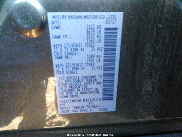 Nissan ROGUE S 2017 5N1AT2MV1HC801622 Image 10