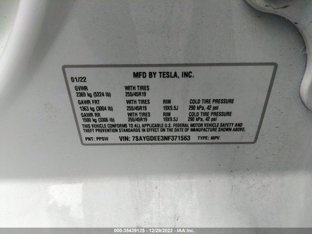 Tesla Model Y 2022 7SAYGDEE3NF371563 Image 9