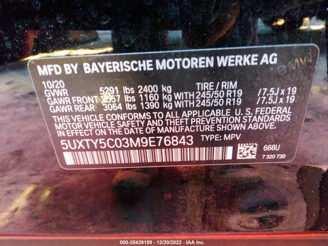 BMW X3 Xdrive30i 2021 аукцион фото