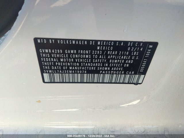 2014 VOLKSWAGEN JETTA SEDAN TDI VALUE EDITION VIN: 3VWLL7AJ3EM419076