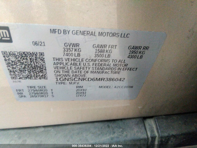 Chevrolet Tahoe Lt 2021 1GNSCNKD6MR386042 Image 9