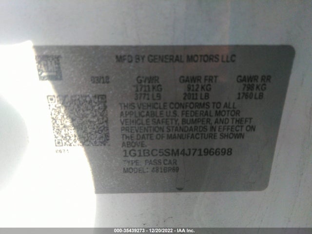 Aukcja sprzedaży 2018 Chevrolet Cruze Ls, vin: 1G1BC5SM4J7196698, numer aukcji: 35439273