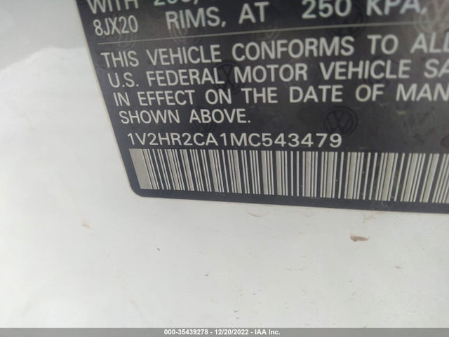 2021 Volkswagen Atlas, VIN: 1V2HR2CA1MC543479