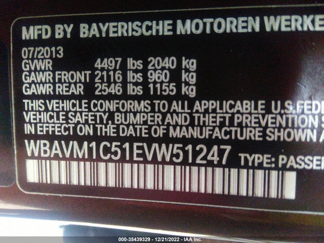 2014 BMW X1 SDRIVE28I VIN: WBAVM1C51EVW51247