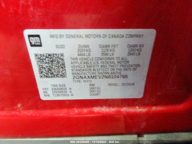 Chevrolet EQUINOX RS 2022 2GNAXMEV2N6104765 Image 9