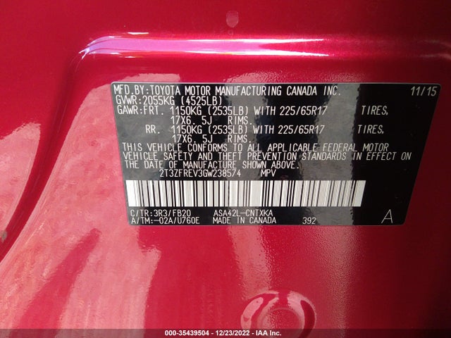 2016 Toyota RAV4, VIN: 2T3ZFREV3GW238574