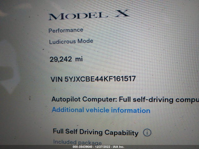2019 Tesla Model X, VIN: 5YJXCBE44KF161517