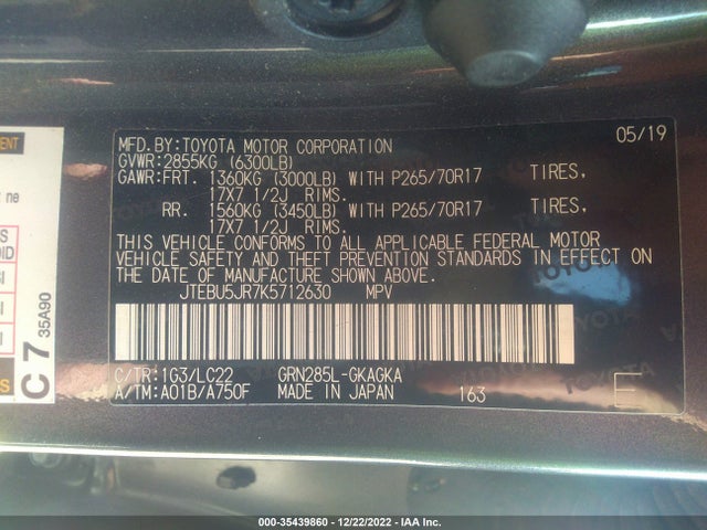 2019 Toyota 4Runner, VIN: JTEBU5JR7K5712630