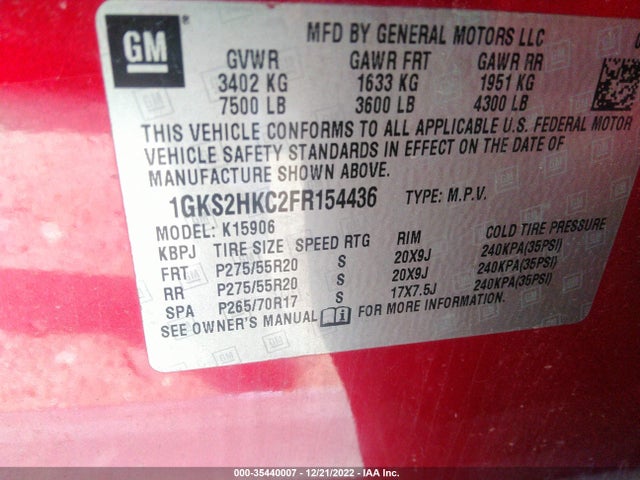 GMC Yukon Xl Slt 2015 1GKS2HKC2FR154436 Image 9