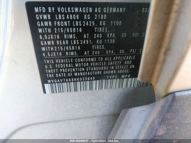 WVGAV7AX8HK033849 Volkswagen TIGUAN