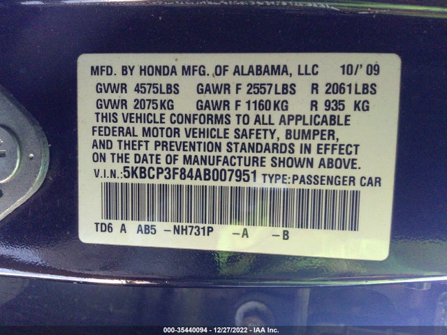 2010 HONDA ACCORD SDN EX-L VIN: 5KBCP3F84AB007951