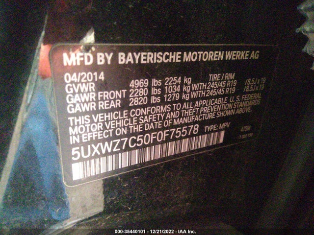 2015 BMW X3 SDRIVE28I VIN: 5UXWZ7C50F0F75578