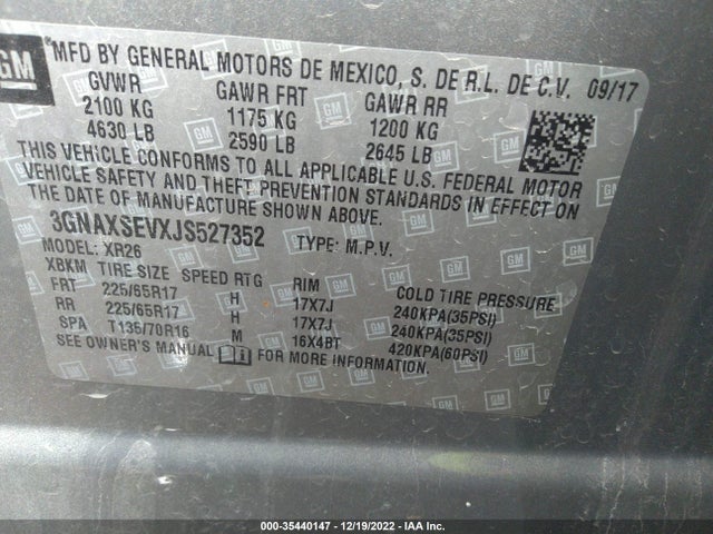 Chevrolet EQUINOX LT 2018 3GNAXSEVXJS527352 Image 10