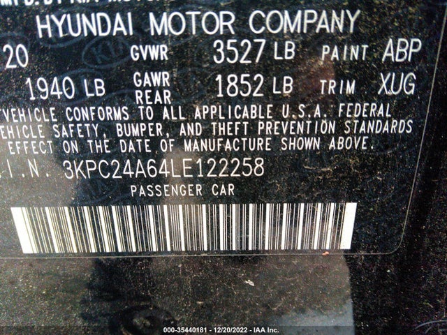 2020 Hyundai Accent, VIN: 3KPC24A64LE122258