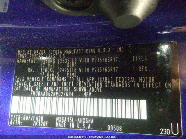 2022 Toyota Corolla, VIN: 7MUBAABG2NV027684