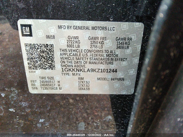 GMC ACADIA SLE 2019 1GKKNKLA9KZ101244 Image 9