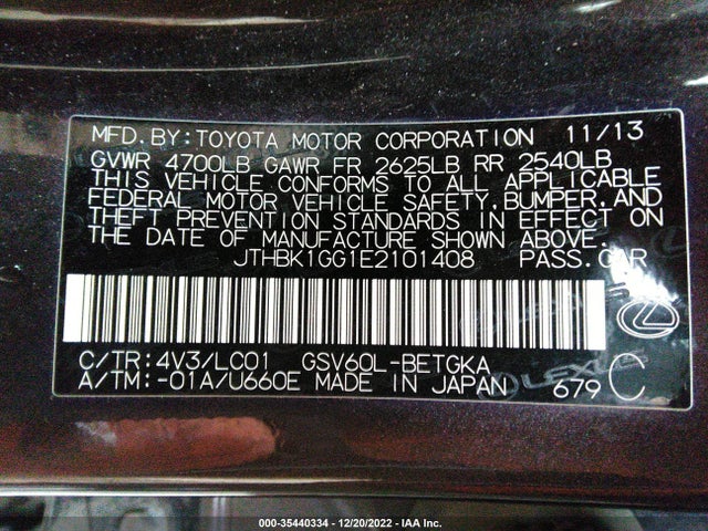 JTHBK1GG1E2101408 Lexus ES 350