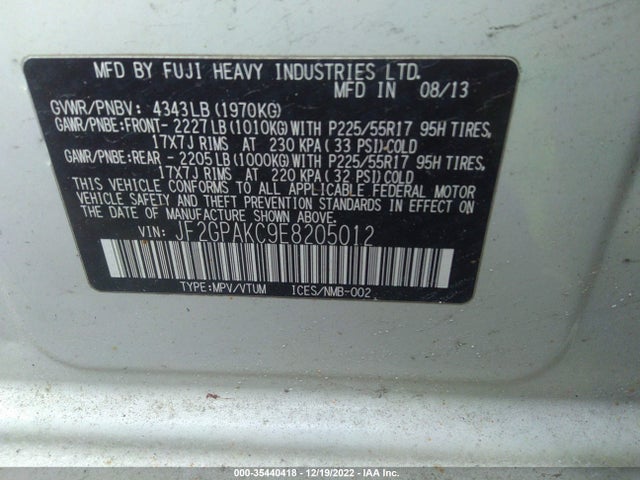 JF2GPAKC9E8205012 Subaru 2.0l na