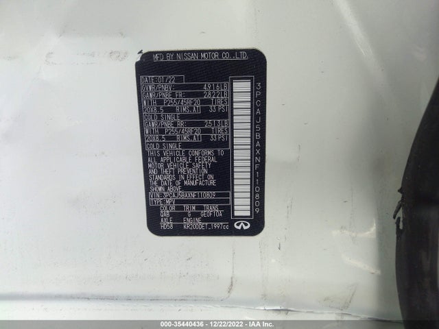 2022 Infiniti QX50, VIN: 3PCAJ5BAXNF110809