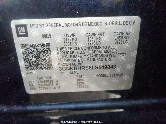 2020 CHEVROLET BLAZER LT VIN: 3GNKBHRS6LS549843