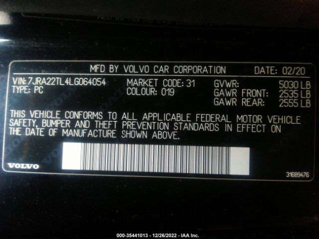 7JRA22TL4LG064054 Volvo S60 INSCRIPTION