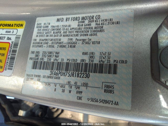 2018 Ford Fusion, VIN: 3FA6P0H75JR182230