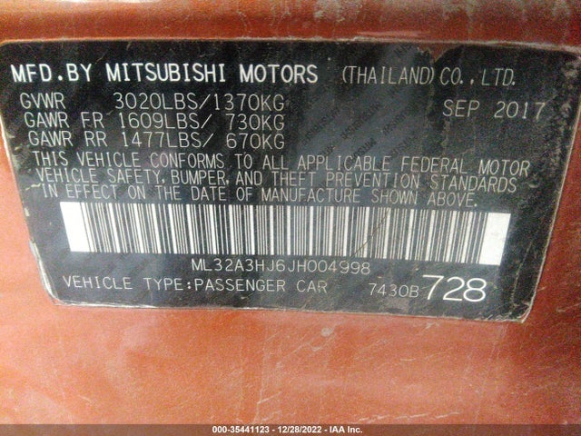 ML32A3HJ6JH004998 Mitsubishi MIRAGE ES