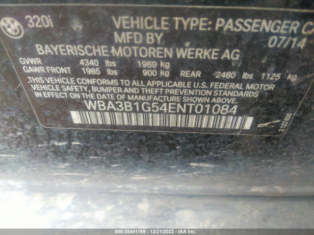 BMW 3 Series 320i 2014 WBA3B1G54ENT01084 Image 9
