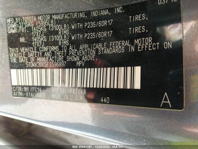 2015 Toyota Sienna, VIN: 5TDKK3DC5FS596897