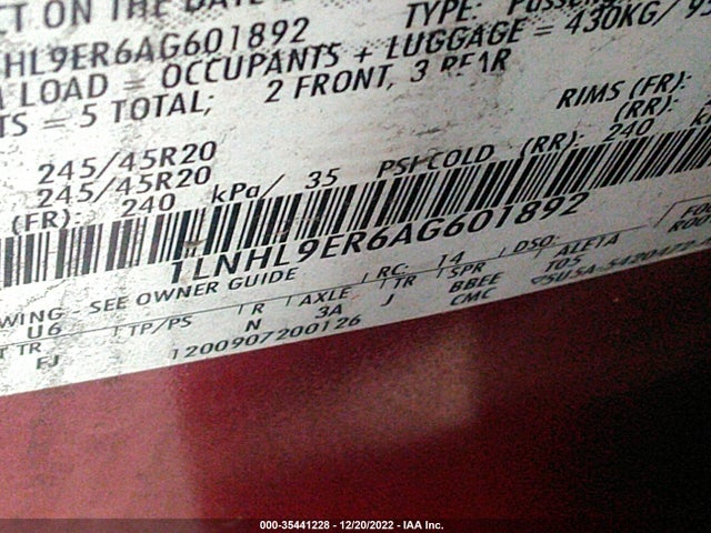Lincoln MKS 2010 1LNHL9ER6AG601892 Image 10