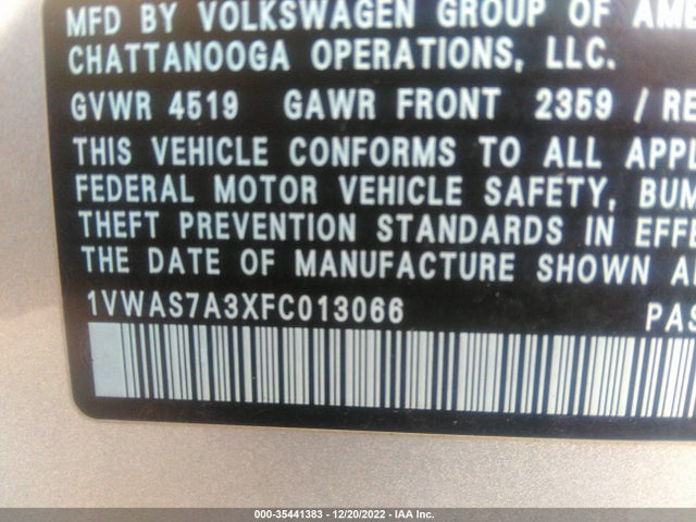 1VWAS7A3XFC013066 Volkswagen Passat 1.8t Wolfsburg Ed