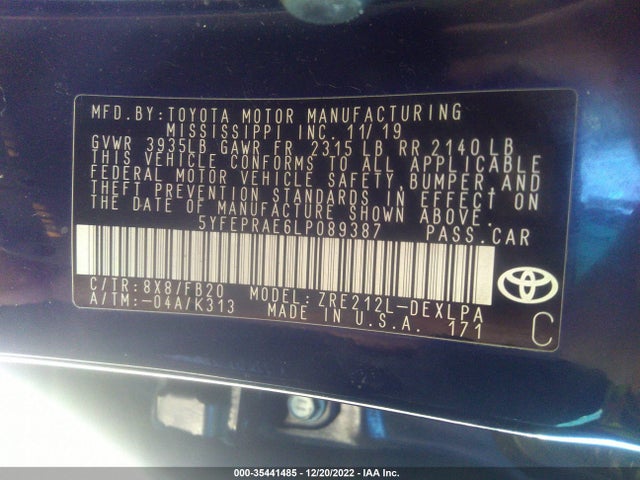 Toyota COROLLA LE 2020 5YFEPRAE6LP089387 Image 9