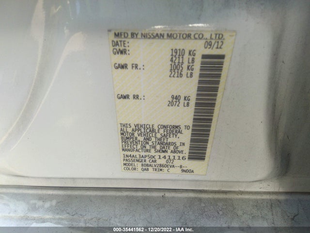 2013 NISSAN ALTIMA 2.5 SL VIN: 1N4AL3AP5DC141116