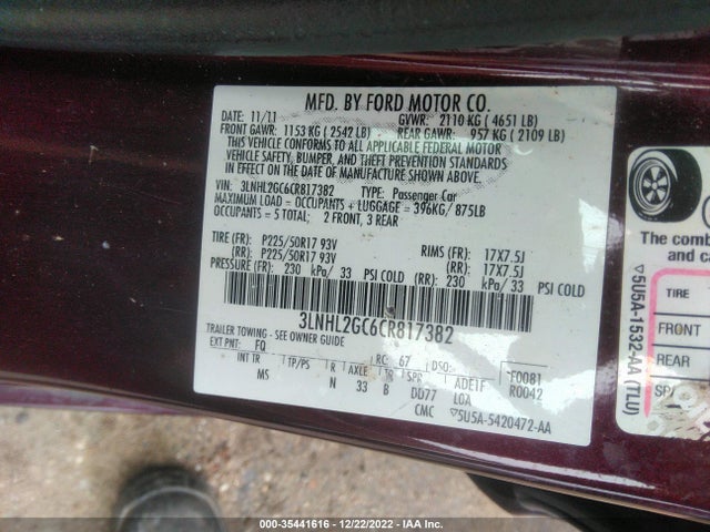 Lincoln MKZ 2012 3LNHL2GC6CR817382 Image 10