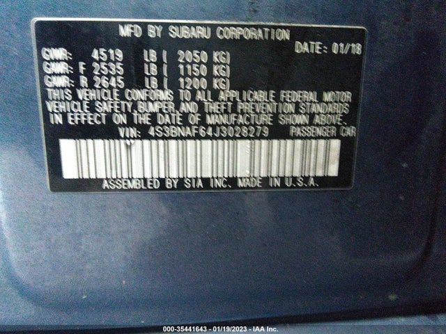 2018 Subaru Legacy, VIN: 4S3BNAF64J3028279