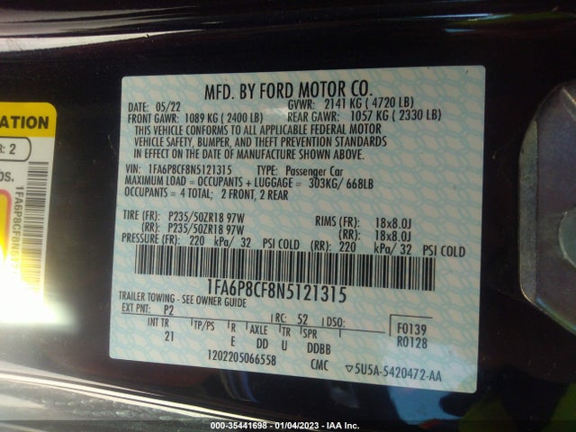 2022 Ford Mustang, VIN: 1FA6P8CF8N5121315